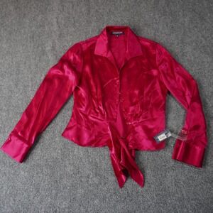 Jones New York Signature Petite Silk‎ Tie-Waist Blouse Top Shirt Fuchsia PM